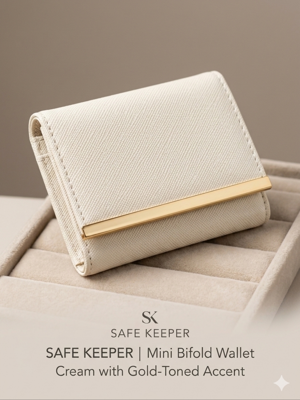 SAFE KEEPER Cream Bi-Fold Wallet with SILVER Accent
